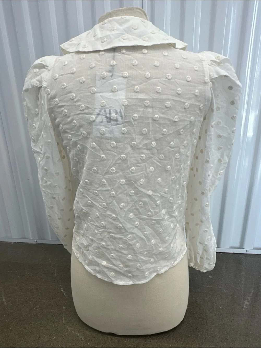 Zara Cream Swiss Dot Blouse with Peter Pan Collar